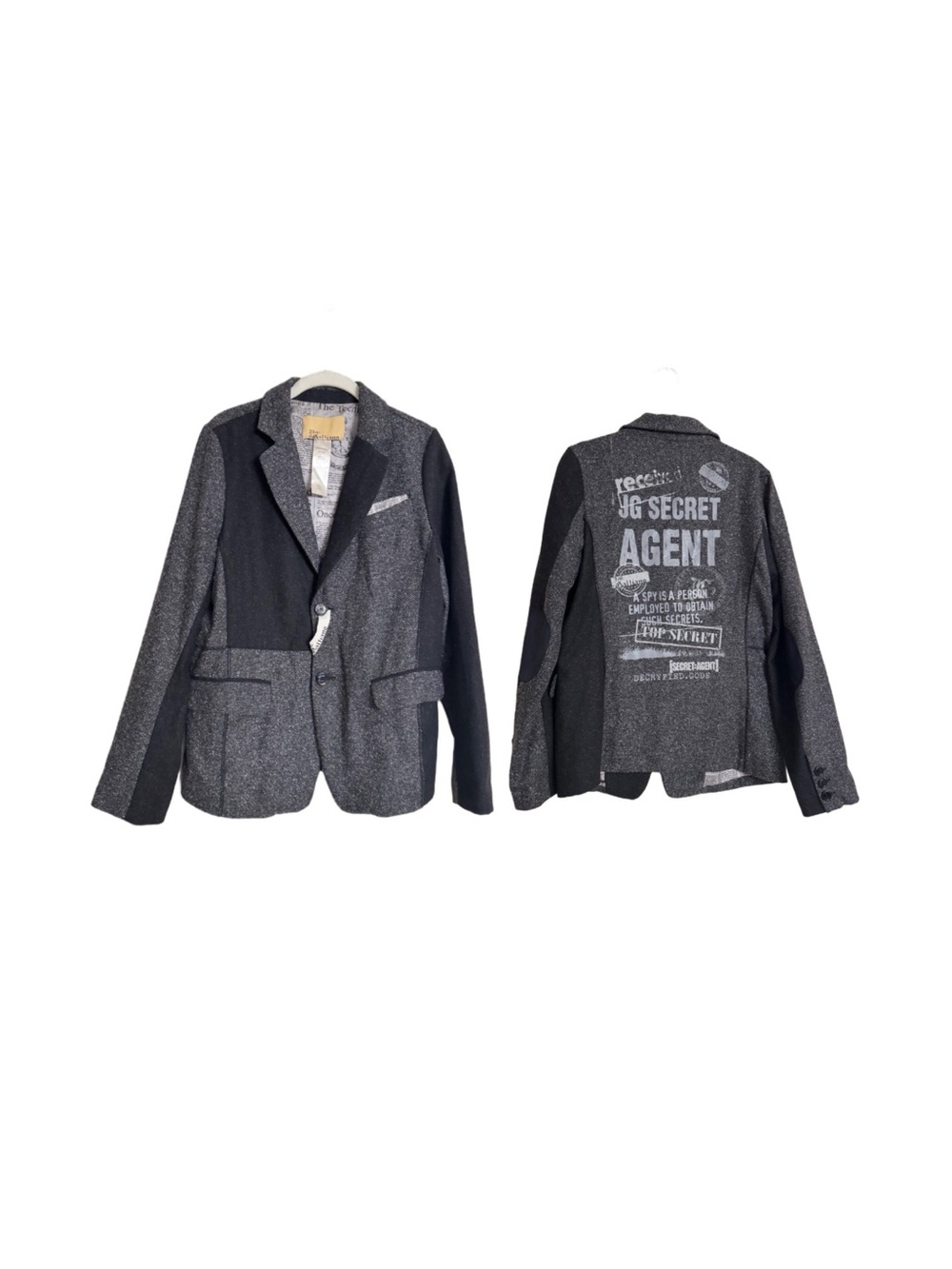 Vintage JOHN GALLIANO Newspaper Print Blazer Jacket Sz 14 JG RARE Secret Agent